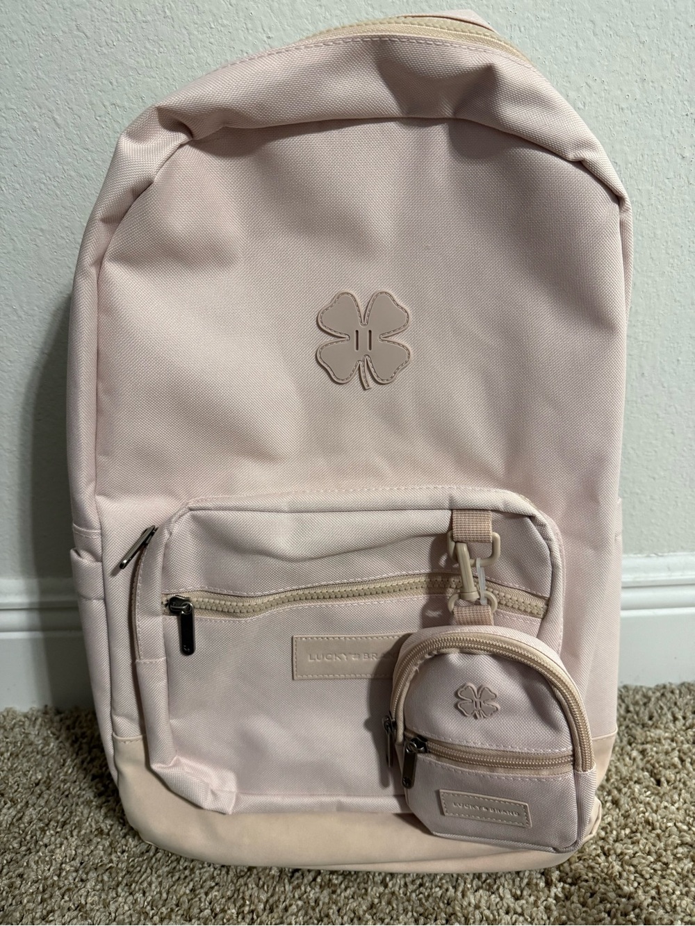 Lucky Brand Pale Blush Pink Backpack with Clover Accent